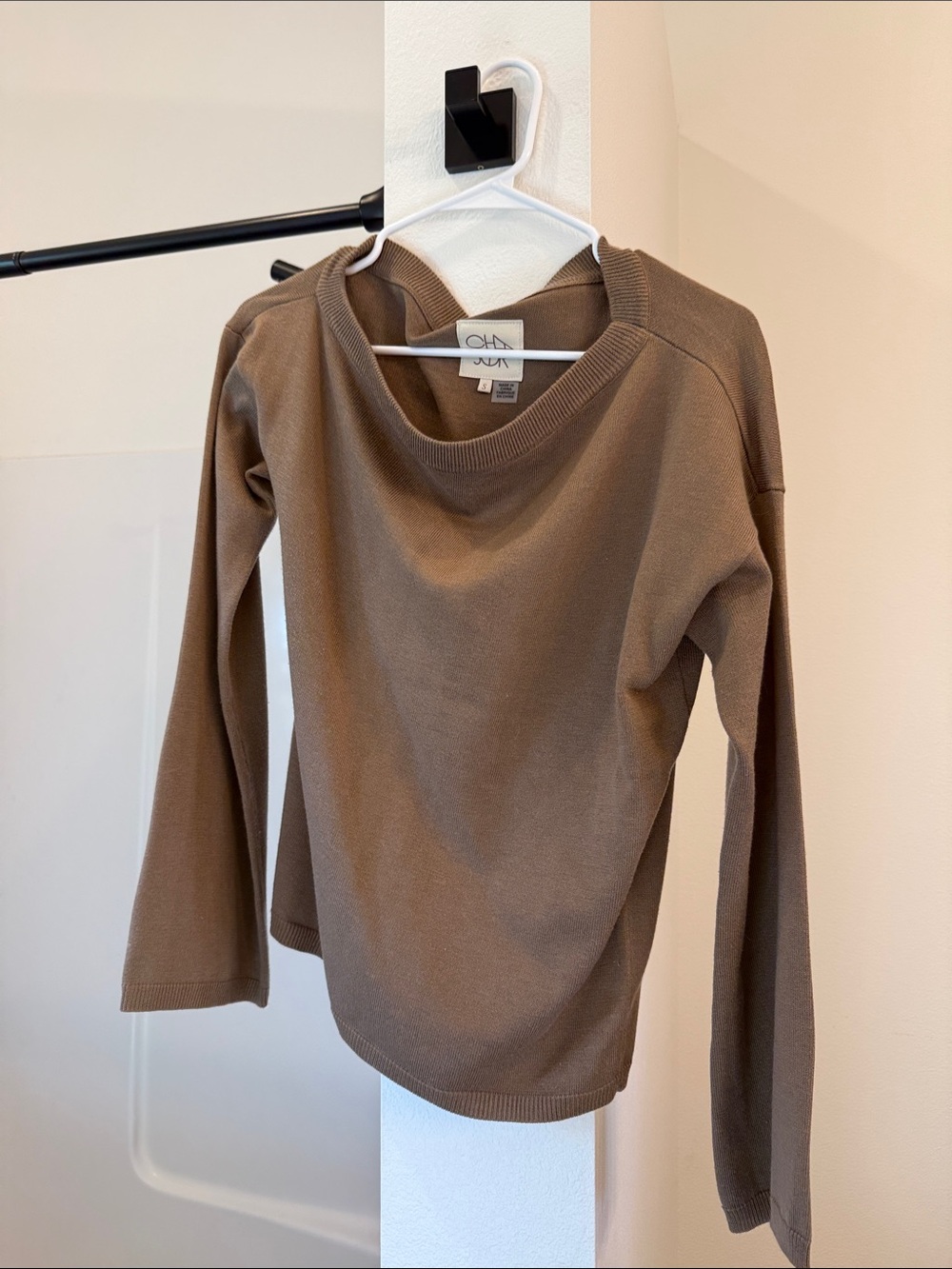 CAbi Brown Knit Boatneck Long Sleeve Top